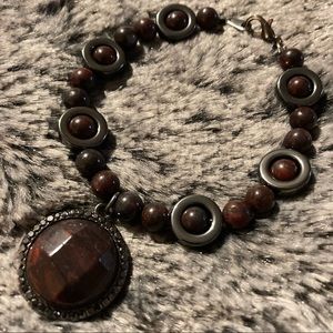 Red Brecciated Jasper Bracelet w/ Gunmetal Accents